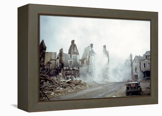 Combat Engineers Dynamite Dangerous Buildings Ruined in St. Lo, Normandy, France, 1944-Frank Scherschel-Framed Premier Image Canvas