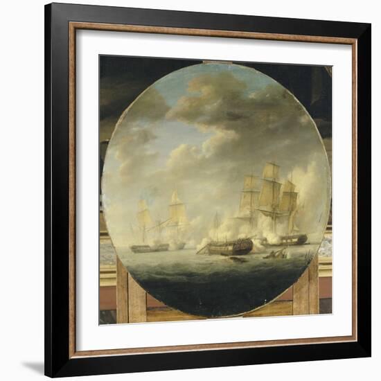 Combat naval entre la frégate française "la Pomone" commandée par le capita-Pierre Julien Gilbert-Framed Giclee Print