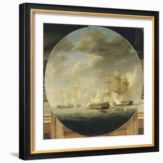 Combat naval entre la frégate française "la Pomone" commandée par le capita-Pierre Julien Gilbert-Framed Giclee Print