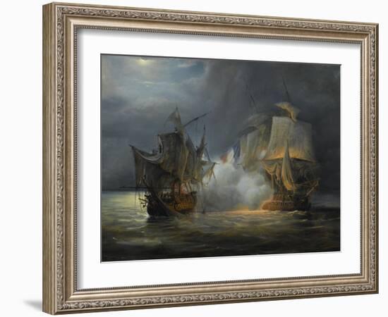 Combat naval entre la frégate "la Vénus" commandée par le capitaine Hamelin contre la frégate-Pierre Julien Gilbert-Framed Giclee Print