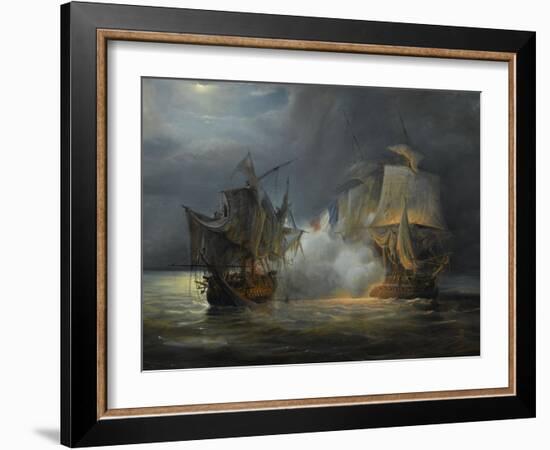 Combat naval entre la frégate "la Vénus" commandée par le capitaine Hamelin contre la frégate-Pierre Julien Gilbert-Framed Giclee Print