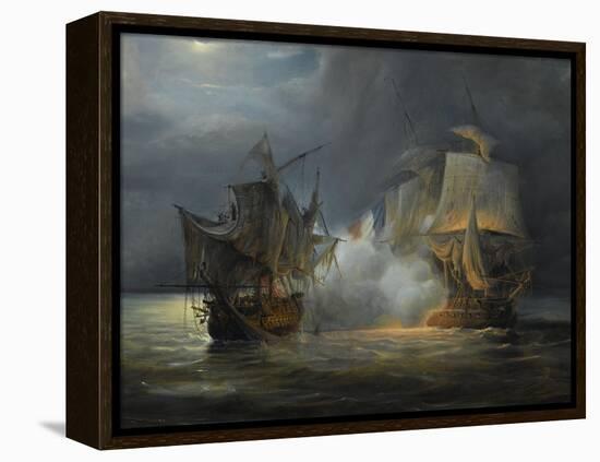 Combat naval entre la frégate "la Vénus" commandée par le capitaine Hamelin contre la frégate-Pierre Julien Gilbert-Framed Premier Image Canvas