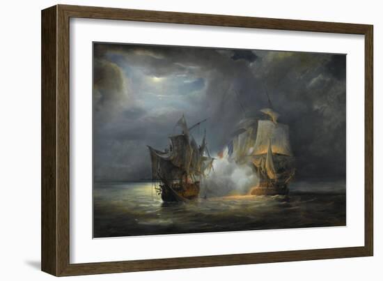 Combat naval entre la frégate "la Vénus" commandée par le capitaine Hamelin contre la frégate-Pierre Julien Gilbert-Framed Giclee Print