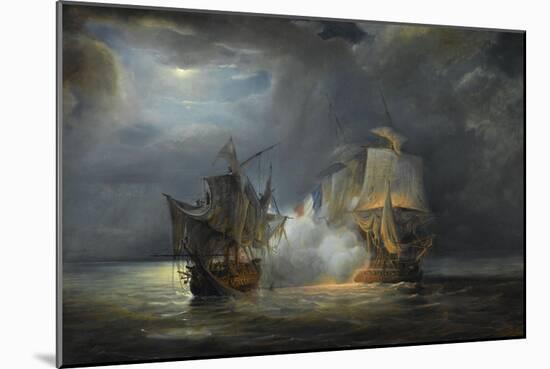 Combat naval entre la frégate "la Vénus" commandée par le capitaine Hamelin contre la frégate-Pierre Julien Gilbert-Mounted Giclee Print