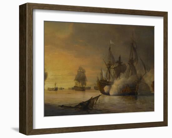 Combat naval entre le vaisseau français "l'Intrépide" commandé par le comte de Vaudreuil,-Pierre Julien Gilbert-Framed Giclee Print