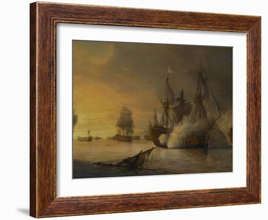 Combat naval entre le vaisseau français "l'Intrépide" commandé par le comte de Vaudreuil,-Pierre Julien Gilbert-Framed Giclee Print