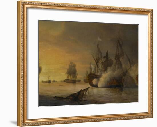 Combat naval entre le vaisseau français "l'Intrépide" commandé par le comte de Vaudreuil,-Pierre Julien Gilbert-Framed Giclee Print