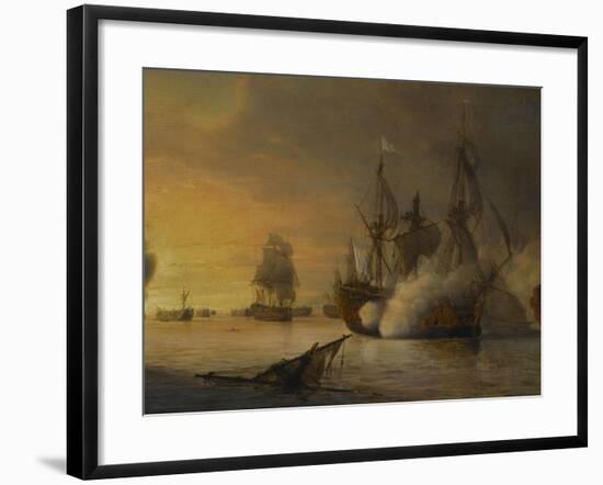 Combat naval entre le vaisseau français "l'Intrépide" commandé par le comte de Vaudreuil,-Pierre Julien Gilbert-Framed Giclee Print