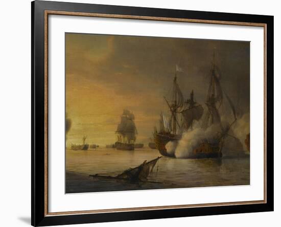 Combat naval entre le vaisseau français "l'Intrépide" commandé par le comte de Vaudreuil,-Pierre Julien Gilbert-Framed Giclee Print