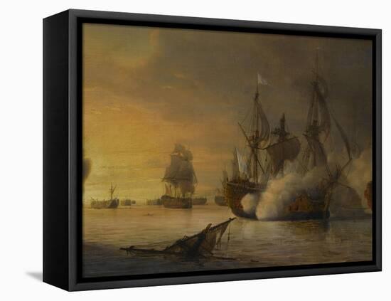 Combat naval entre le vaisseau français "l'Intrépide" commandé par le comte de Vaudreuil,-Pierre Julien Gilbert-Framed Premier Image Canvas