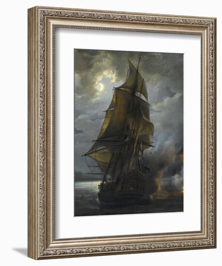 Combat naval entre le vaisseau français "le Triton" commandé par le comte de Ligondès et le-Pierre Julien Gilbert-Framed Giclee Print