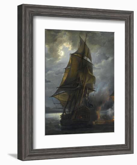 Combat naval entre le vaisseau français "le Triton" commandé par le comte de Ligondès et le-Pierre Julien Gilbert-Framed Giclee Print