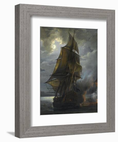 Combat naval entre le vaisseau français "le Triton" commandé par le comte de Ligondès et le-Pierre Julien Gilbert-Framed Giclee Print