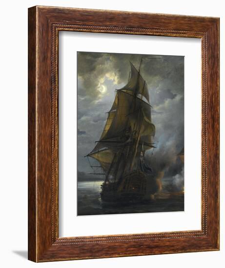 Combat naval entre le vaisseau français "le Triton" commandé par le comte de Ligondès et le-Pierre Julien Gilbert-Framed Giclee Print