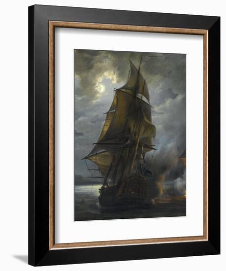 Combat naval entre le vaisseau français "le Triton" commandé par le comte de Ligondès et le-Pierre Julien Gilbert-Framed Giclee Print