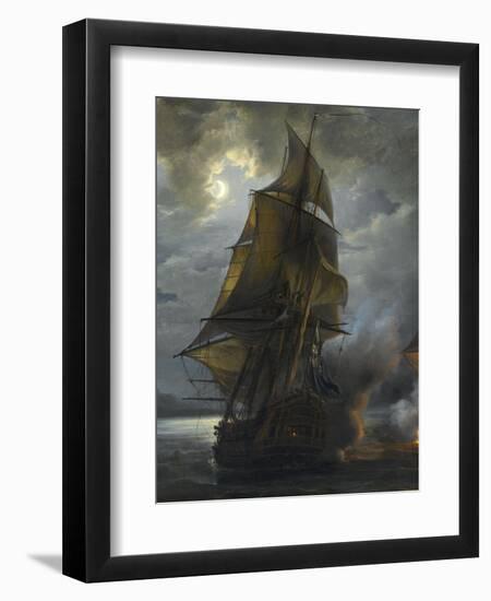 Combat naval entre le vaisseau français "le Triton" commandé par le comte de Ligondès et le-Pierre Julien Gilbert-Framed Giclee Print