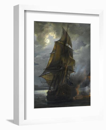 Combat naval entre le vaisseau français "le Triton" commandé par le comte de Ligondès et le-Pierre Julien Gilbert-Framed Giclee Print