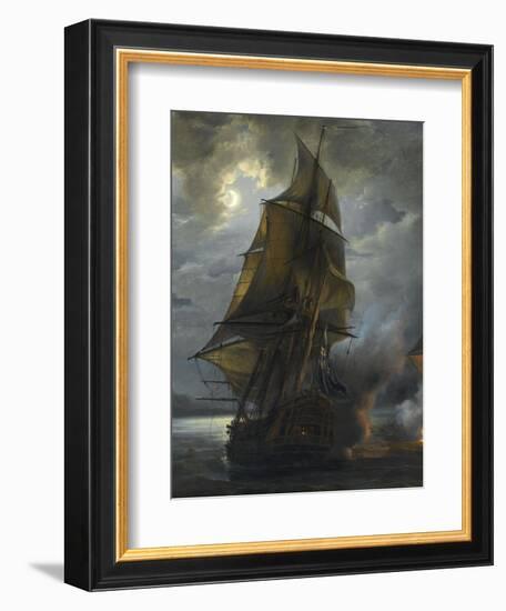 Combat naval entre le vaisseau français "le Triton" commandé par le comte de Ligondès et le-Pierre Julien Gilbert-Framed Giclee Print