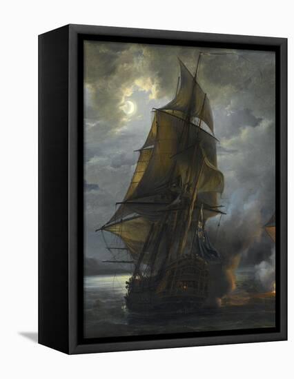 Combat naval entre le vaisseau français "le Triton" commandé par le comte de Ligondès et le-Pierre Julien Gilbert-Framed Premier Image Canvas