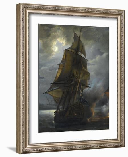 Combat naval entre le vaisseau français "le Triton" commandé par le comte de Ligondès et le-Pierre Julien Gilbert-Framed Giclee Print