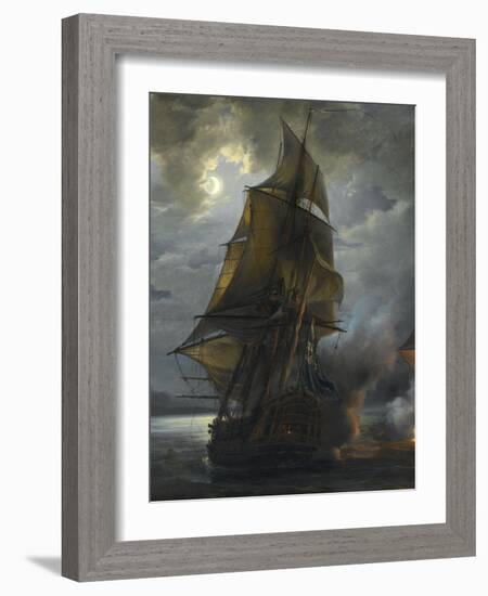 Combat naval entre le vaisseau français "le Triton" commandé par le comte de Ligondès et le-Pierre Julien Gilbert-Framed Giclee Print