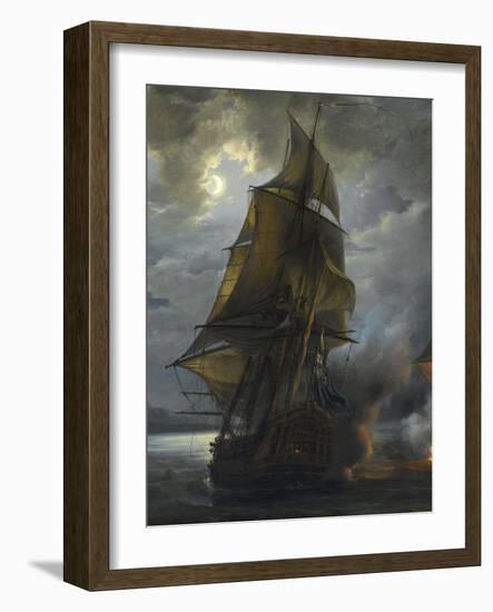 Combat naval entre le vaisseau français "le Triton" commandé par le comte de Ligondès et le-Pierre Julien Gilbert-Framed Giclee Print