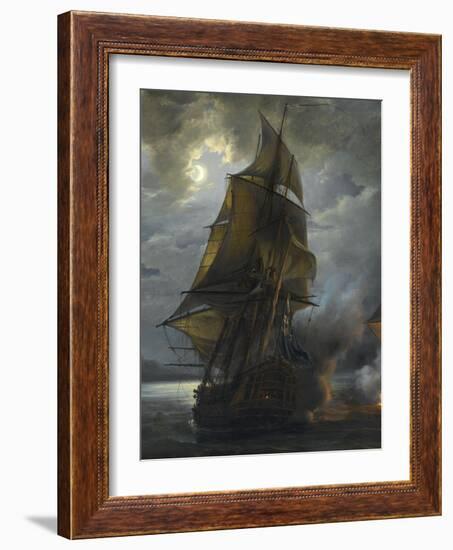 Combat naval entre le vaisseau français "le Triton" commandé par le comte de Ligondès et le-Pierre Julien Gilbert-Framed Giclee Print