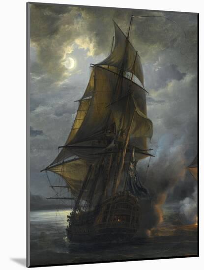 Combat naval entre le vaisseau français "le Triton" commandé par le comte de Ligondès et le-Pierre Julien Gilbert-Mounted Giclee Print