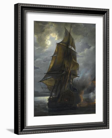 Combat naval entre le vaisseau français "le Triton" commandé par le comte de Ligondès et le-Pierre Julien Gilbert-Framed Giclee Print