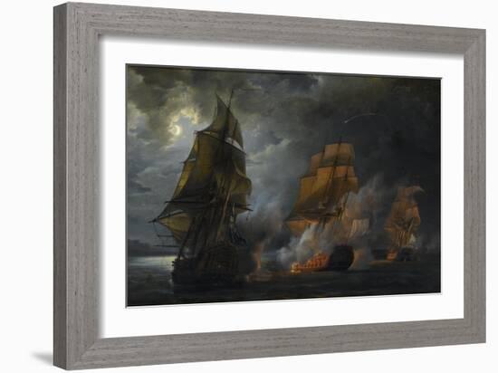 Combat naval entre le vaisseau français "le Triton" commandé par le comte de Ligondès et le-Pierre Julien Gilbert-Framed Giclee Print