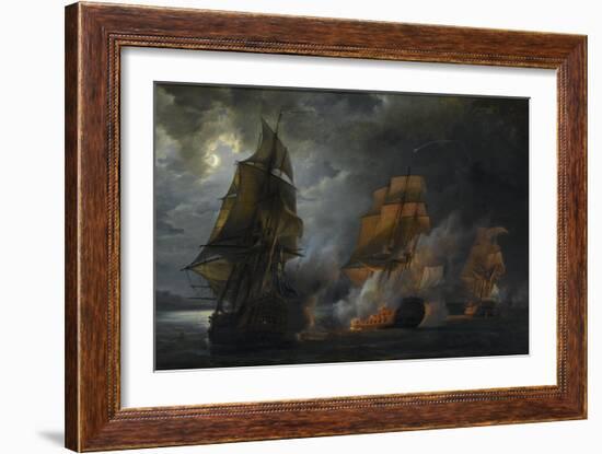 Combat naval entre le vaisseau français "le Triton" commandé par le comte de Ligondès et le-Pierre Julien Gilbert-Framed Giclee Print