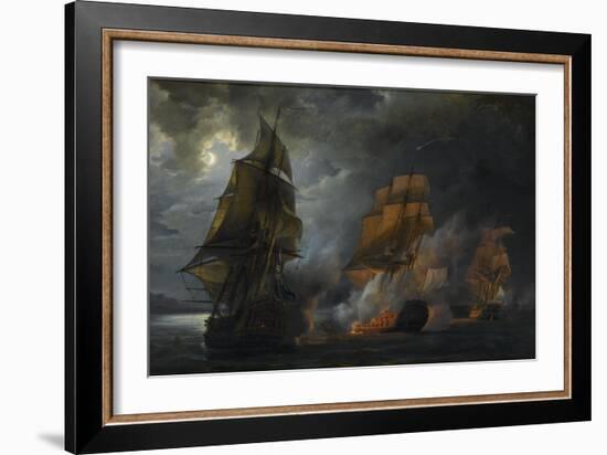 Combat naval entre le vaisseau français "le Triton" commandé par le comte de Ligondès et le-Pierre Julien Gilbert-Framed Giclee Print