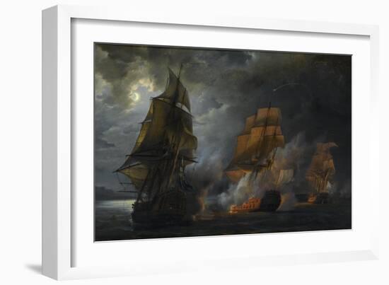 Combat naval entre le vaisseau français "le Triton" commandé par le comte de Ligondès et le-Pierre Julien Gilbert-Framed Giclee Print