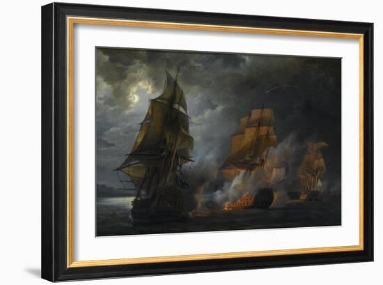 Combat naval entre le vaisseau français "le Triton" commandé par le comte de Ligondès et le-Pierre Julien Gilbert-Framed Giclee Print