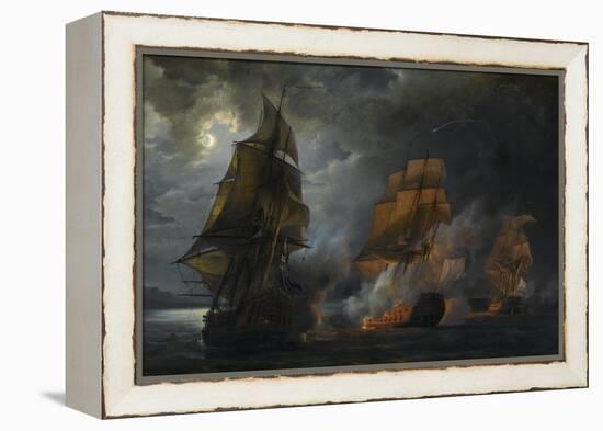 Combat naval entre le vaisseau français "le Triton" commandé par le comte de Ligondès et le-Pierre Julien Gilbert-Framed Premier Image Canvas