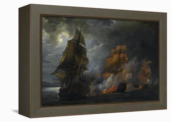 Combat naval entre le vaisseau français "le Triton" commandé par le comte de Ligondès et le-Pierre Julien Gilbert-Framed Premier Image Canvas