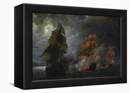 Combat naval entre le vaisseau français "le Triton" commandé par le comte de Ligondès et le-Pierre Julien Gilbert-Framed Premier Image Canvas