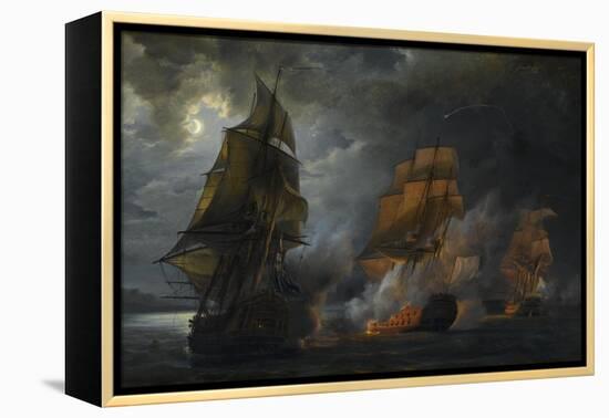 Combat naval entre le vaisseau français "le Triton" commandé par le comte de Ligondès et le-Pierre Julien Gilbert-Framed Premier Image Canvas