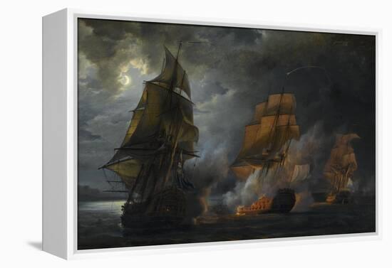 Combat naval entre le vaisseau français "le Triton" commandé par le comte de Ligondès et le-Pierre Julien Gilbert-Framed Premier Image Canvas