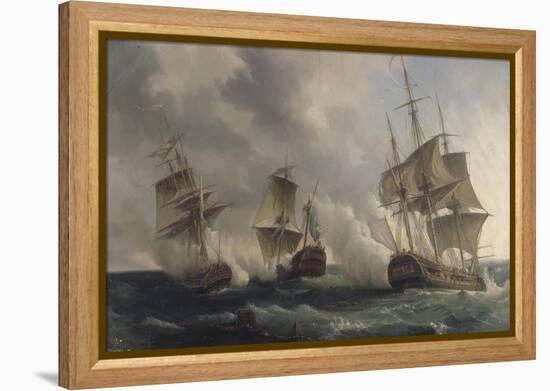 Combat naval entre les frégates françaises la Nymphe et l'Amphitrite commandées par le vicomte de-Pierre Julien Gilbert-Framed Premier Image Canvas