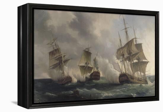 Combat naval entre les frégates françaises la Nymphe et l'Amphitrite commandées par le vicomte de-Pierre Julien Gilbert-Framed Premier Image Canvas