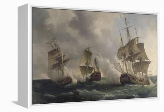 Combat naval entre les frégates françaises la Nymphe et l'Amphitrite commandées par le vicomte de-Pierre Julien Gilbert-Framed Premier Image Canvas