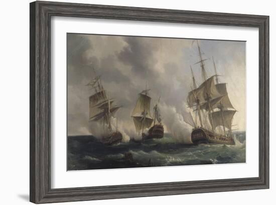 Combat naval entre les frégates françaises la Nymphe et l'Amphitrite commandées par le vicomte de-Pierre Julien Gilbert-Framed Giclee Print