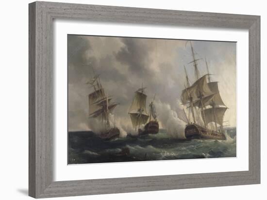 Combat naval entre les frégates françaises la Nymphe et l'Amphitrite commandées par le vicomte de-Pierre Julien Gilbert-Framed Giclee Print