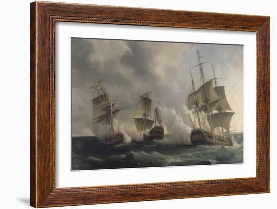 Combat naval entre les frégates françaises la Nymphe et l'Amphitrite commandées par le vicomte de-Pierre Julien Gilbert-Framed Giclee Print