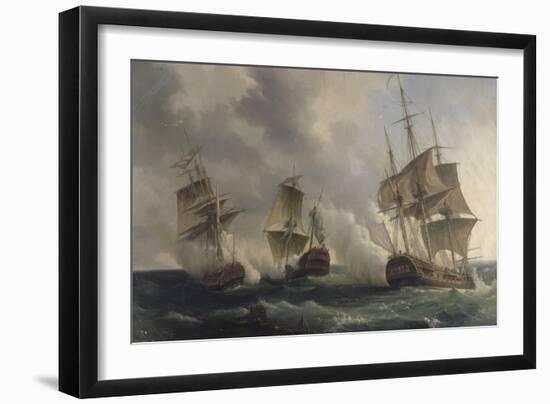 Combat naval entre les frégates françaises la Nymphe et l'Amphitrite commandées par le vicomte de-Pierre Julien Gilbert-Framed Giclee Print