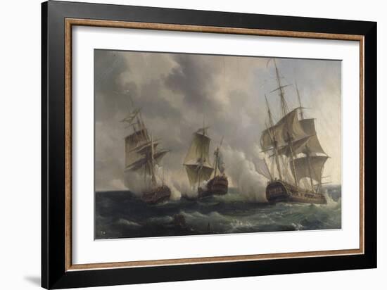 Combat naval entre les frégates françaises la Nymphe et l'Amphitrite commandées par le vicomte de-Pierre Julien Gilbert-Framed Giclee Print