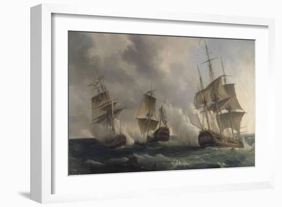 Combat naval entre les frégates françaises la Nymphe et l'Amphitrite commandées par le vicomte de-Pierre Julien Gilbert-Framed Giclee Print