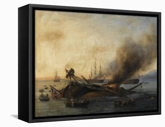 Combat naval entre une division française et anglaise en vue de l'île de la-Pierre Julien Gilbert-Framed Premier Image Canvas