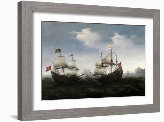 Combate Naval Frente a Una Costa Rocosa, 1626-1627-Hendrick Cornelisz Vroom-Framed Giclee Print